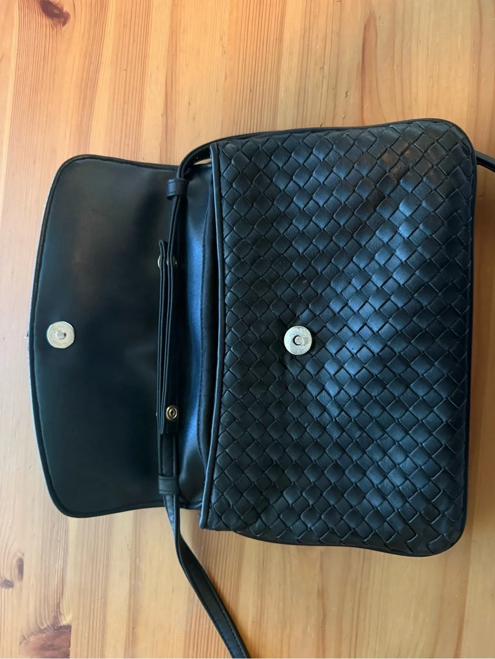 Woven Leather Crossbody Bag in Black